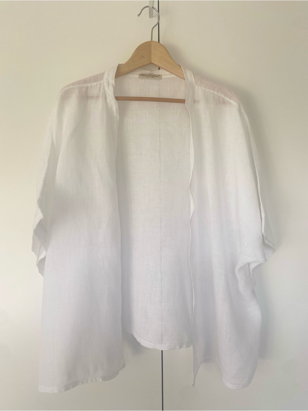 ANGELA MARA 100% Linen Kimono Cardigan White One Size / XL Made in Italy EUC